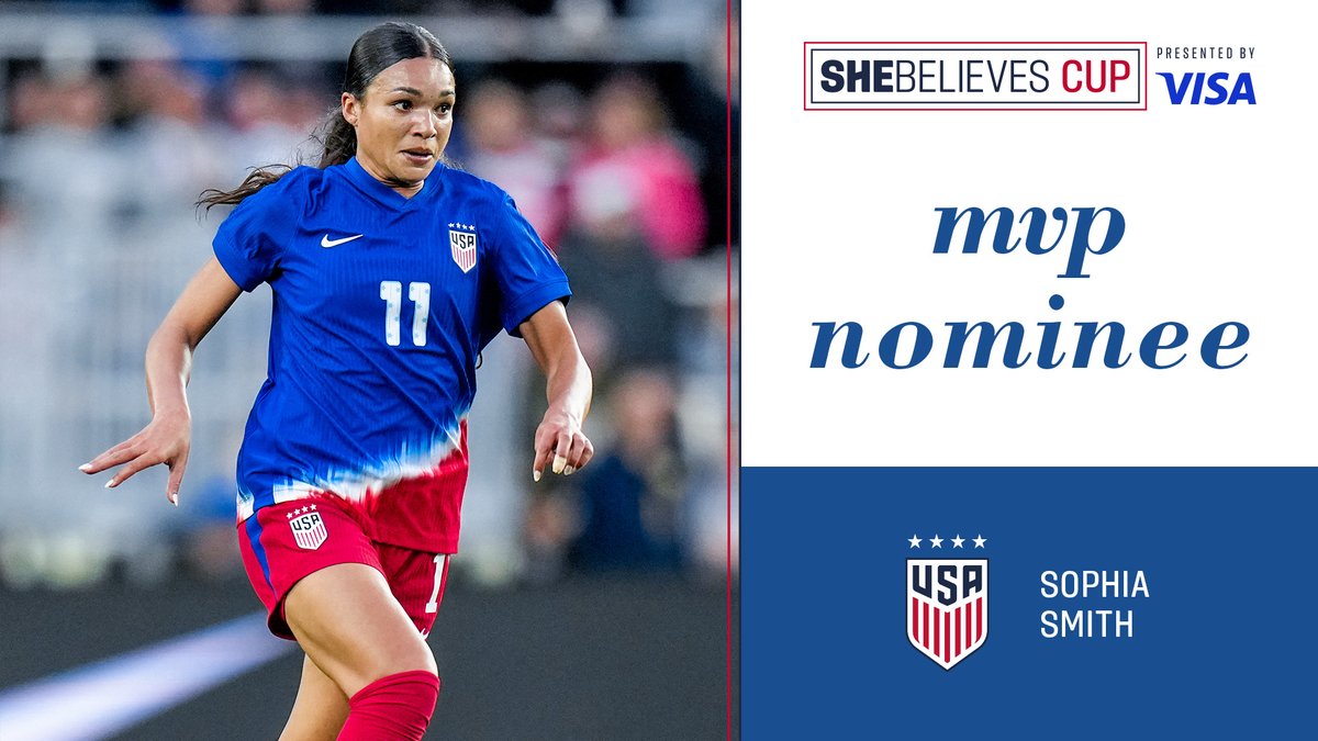 Your 2024 @Visa SheBelieves Cup MVP Nominees: -Lindsey Horan (USA) -Adriana Leon (CAN) -Jaedyn Shaw (USA) -Sophia Smith (USA) VOTE NOW » ussoc.cr/SBC-MVP-Vote