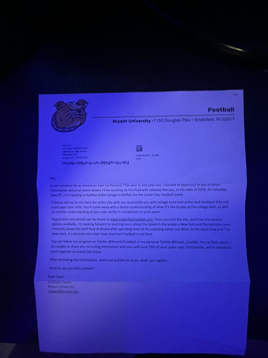 Thanks to @Coach_CookBU for the camp invite can’t wait to work <a href="/BryantUFootball/">Bryant Football</a>
