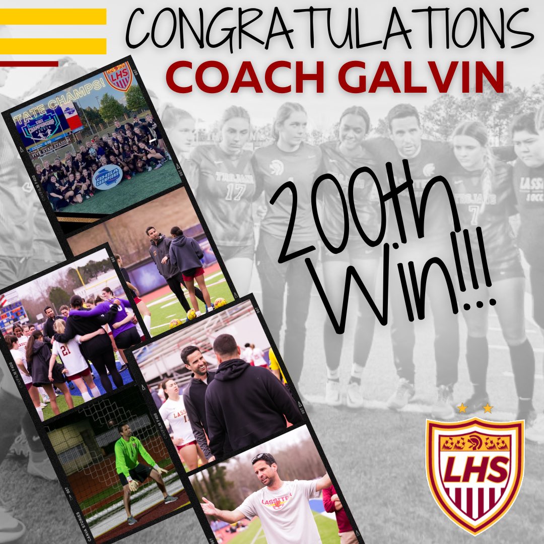 Congratulations to Coach Galvin on his 200th win!! ALL of Coach Galvin’s Wins are with @lassitersoccer #t4l #trojanpride #trojansoccer