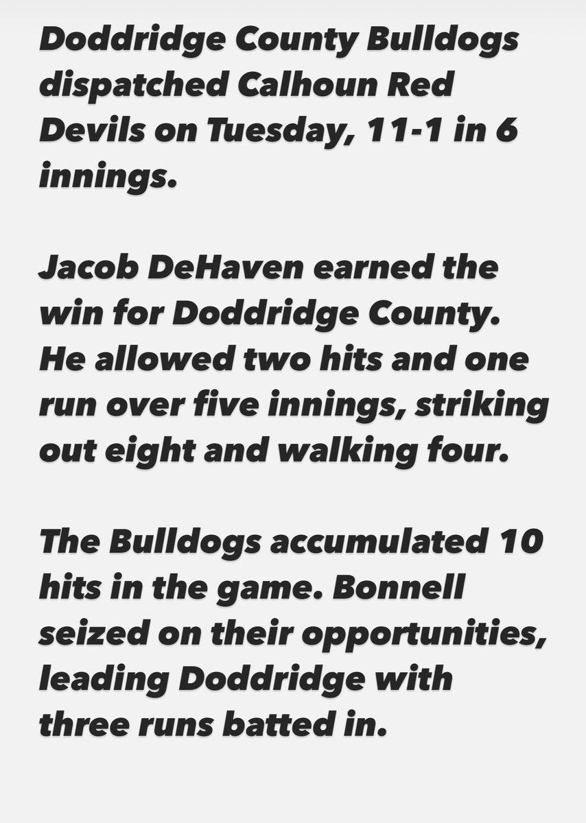 Doddridge wins in 6 over Calhoun.