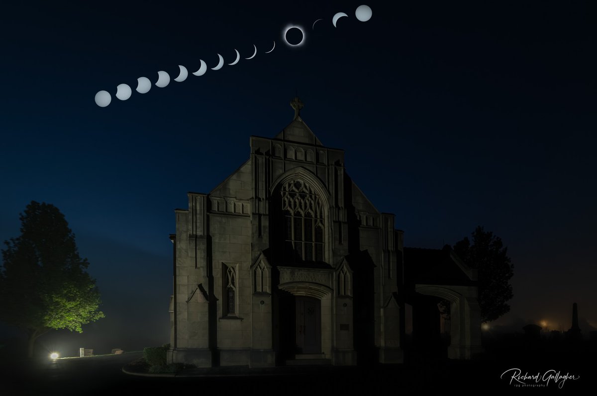 'Total Eclipse of the Heart'

This is a composite image taken at the Goddard Cemetary Chaple in Marion, Illinois.
#greatamericaneclipse #eclipse #eclipse2024