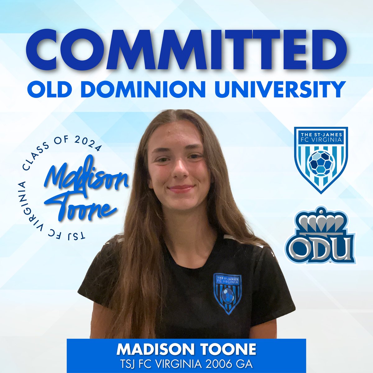 🚨Special congratulations to Madison Toone. She has committed to play soccer at Old Dominion University @ODU 😎Your future is bright Madison - we are happy to share your news! 🤩 @ODUWomensSoccer