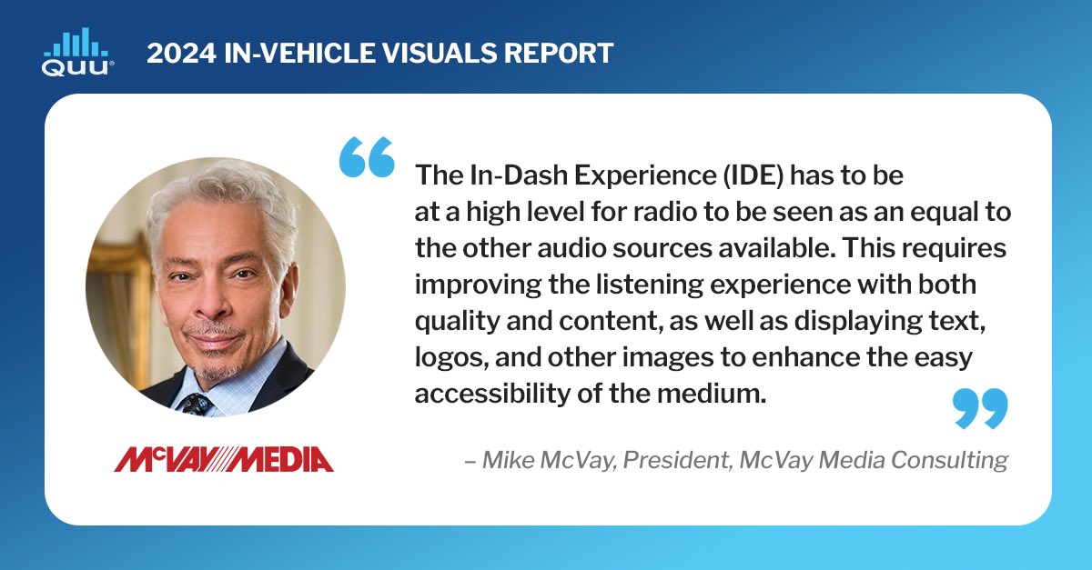 AVAILABLE NOW! 📥 Quu’s 2024 In-Vehicle Visuals Report. See a snapshot of radio’s place in the dashboard displays of America’s 100 top-selling new vehicles. Webinar at 3pm eastern April 10th. Register now: lnkd.in/erNtzKkd Download the report: bit.ly/3TRl2ll