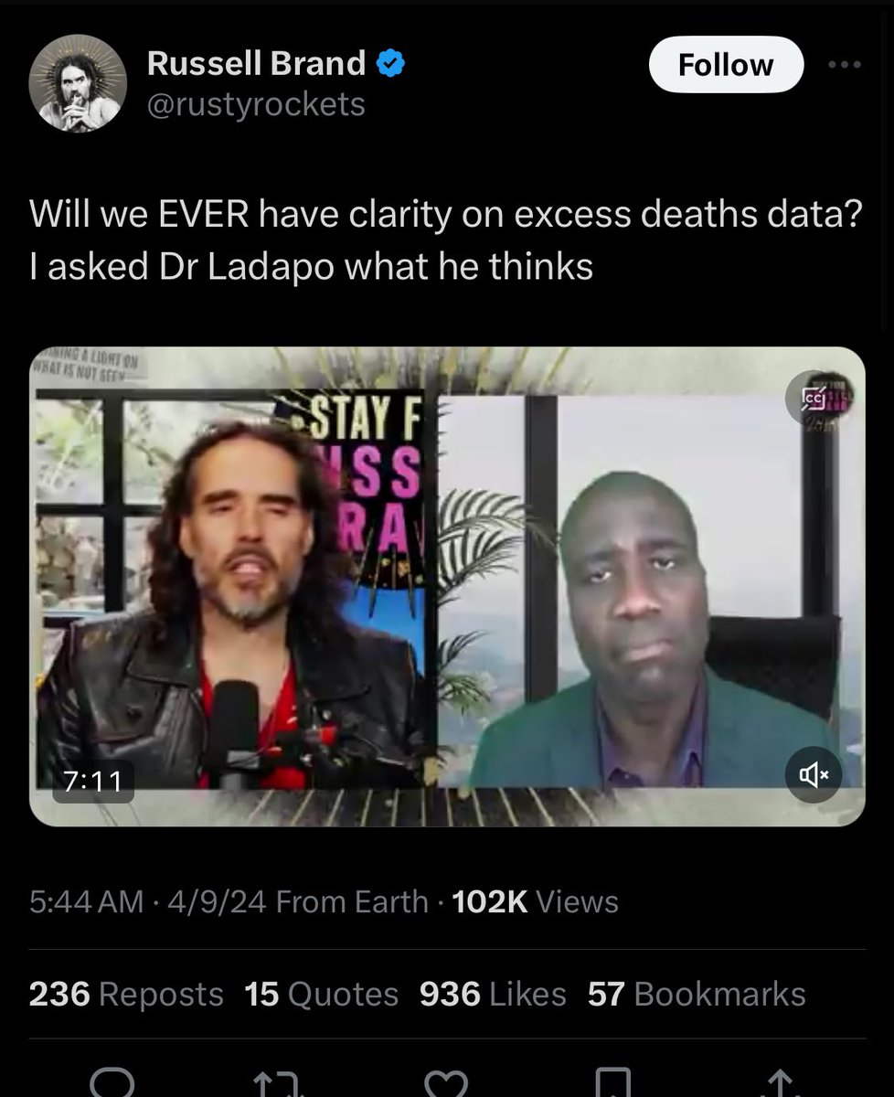 So today Brand interviewed Ladapo on the “censoring” of excess deaths It leads to a quite a few lies and misinformation A 🧵 1/