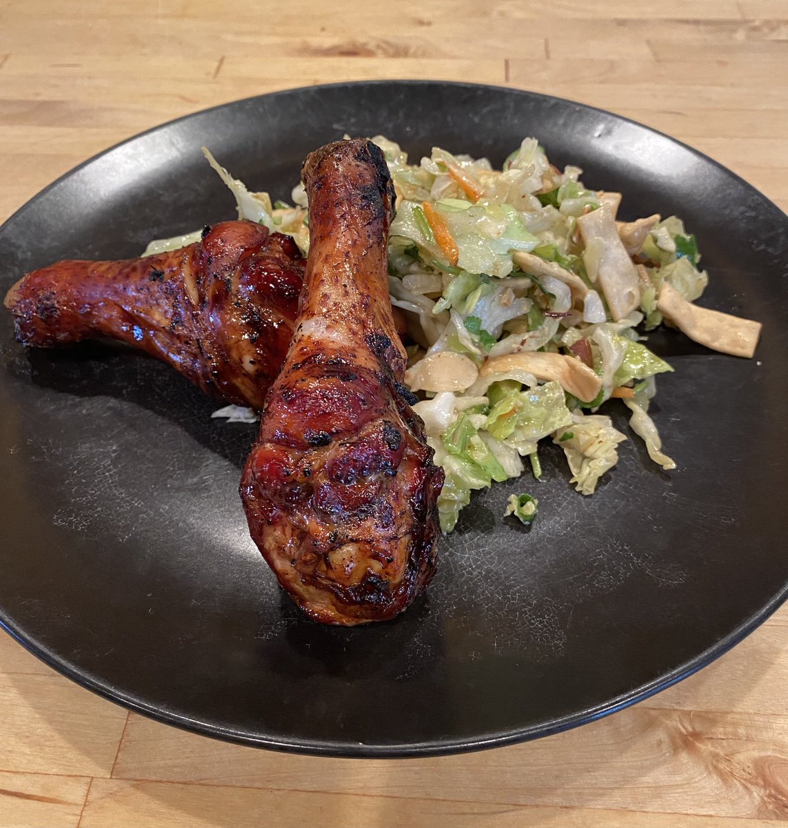 Maui chicken with Asian salad. Why drumsticks? Because they were on sale for an amazing price. #yegfood