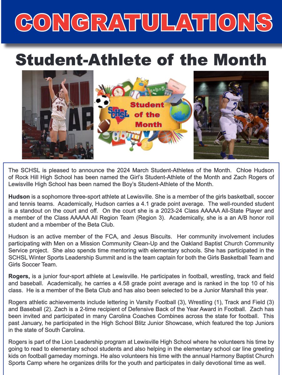 LadyBearcatBB Sophomore Shooting Guard #15 Chloe Hudson <a href="/chloe15hudson/">Chloe Hudson</a> named Female Student-Athlete of Month by the South Carolina High School League <a href="/SCHSL/">SCHSL</a> Congratulations Chloe!! ProudProgram #BearcatPride #BuiltDifferent “WoW”