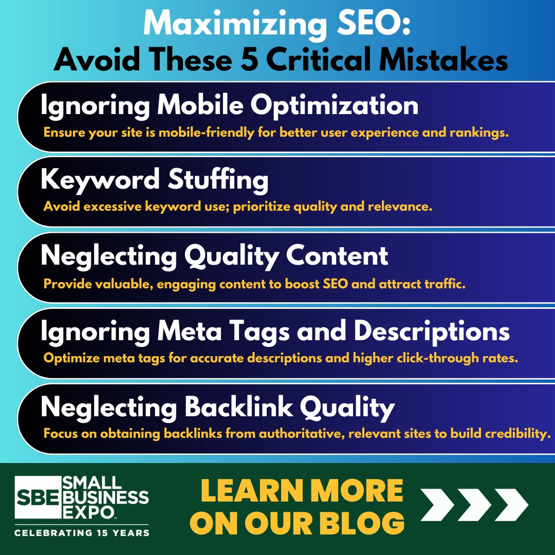 Is your website mobile-friendly? Avoiding this and other SEO mistakes can make all the difference in your online visibility and success! Visit our blog for more: hubs.li/Q02skcrC0 #smallbusiness #SEO