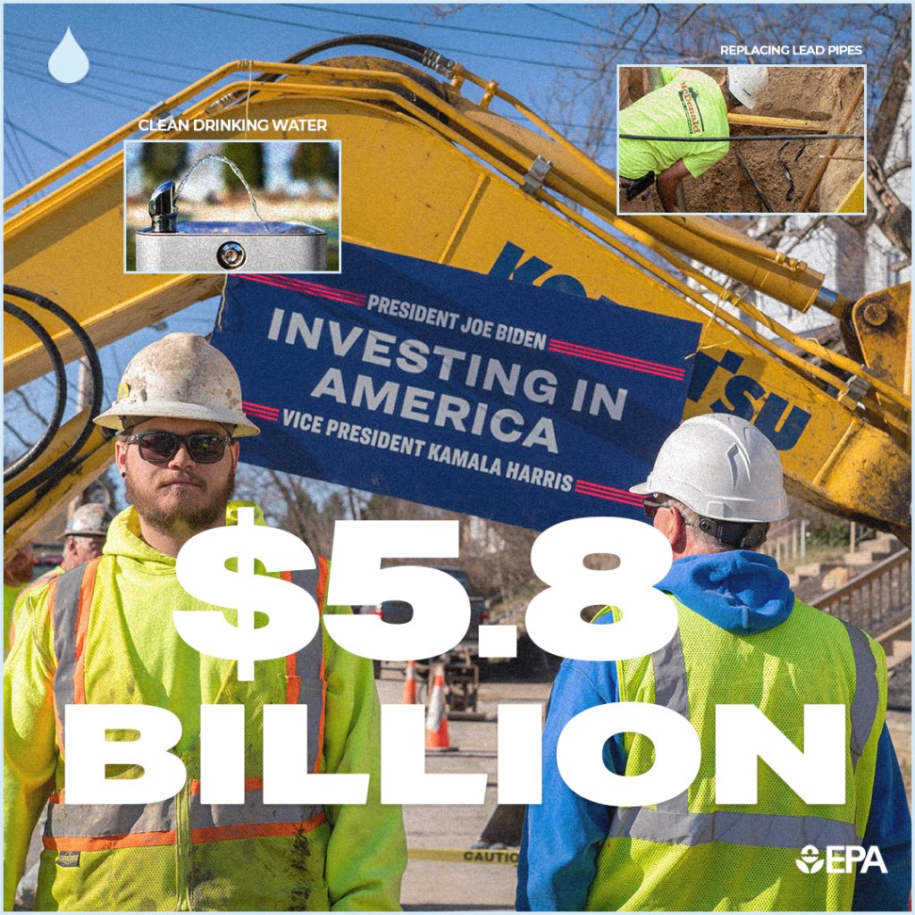 .@POTUS has made it clear that the Biden-Harris Administration is committed to removing 100% of lead pipes across the country — we’re investing $5.8B this year to get it done!