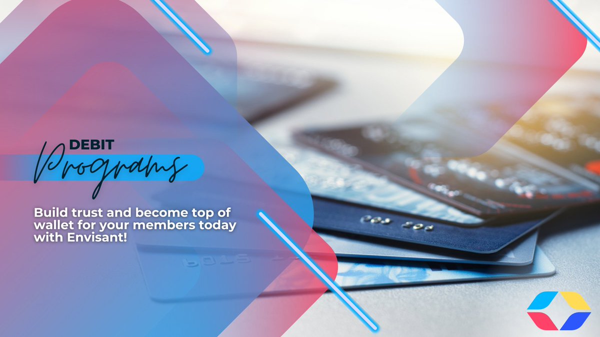 Become the ultimate choice for banking needs with Envisant's Debit Card 💳 Programs! Attract new members, increase 📈 revenue & stand out with branded cards while ensuring trust & convenience. #AchieveYourVision 🌟 & secure top of wallet for your members: envisant.com/solutions/debi….