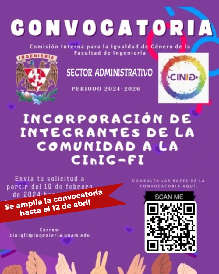 FIUNAM_MX's tweet photo. La convocatoria para la incorporación de integrantes de la comunidad de la #FIUNAM, sector administrativo, a la @CinigFi, en el periodo 2024-2025, se amplió hasta el próximo 12 de abril.
Consulta las bases en el enlace y participa.
➡️https://t.co/gT70aRfVI2
#UIGFI
@DIMEIFIUNAM https://t.co/SrR6gNDqNf