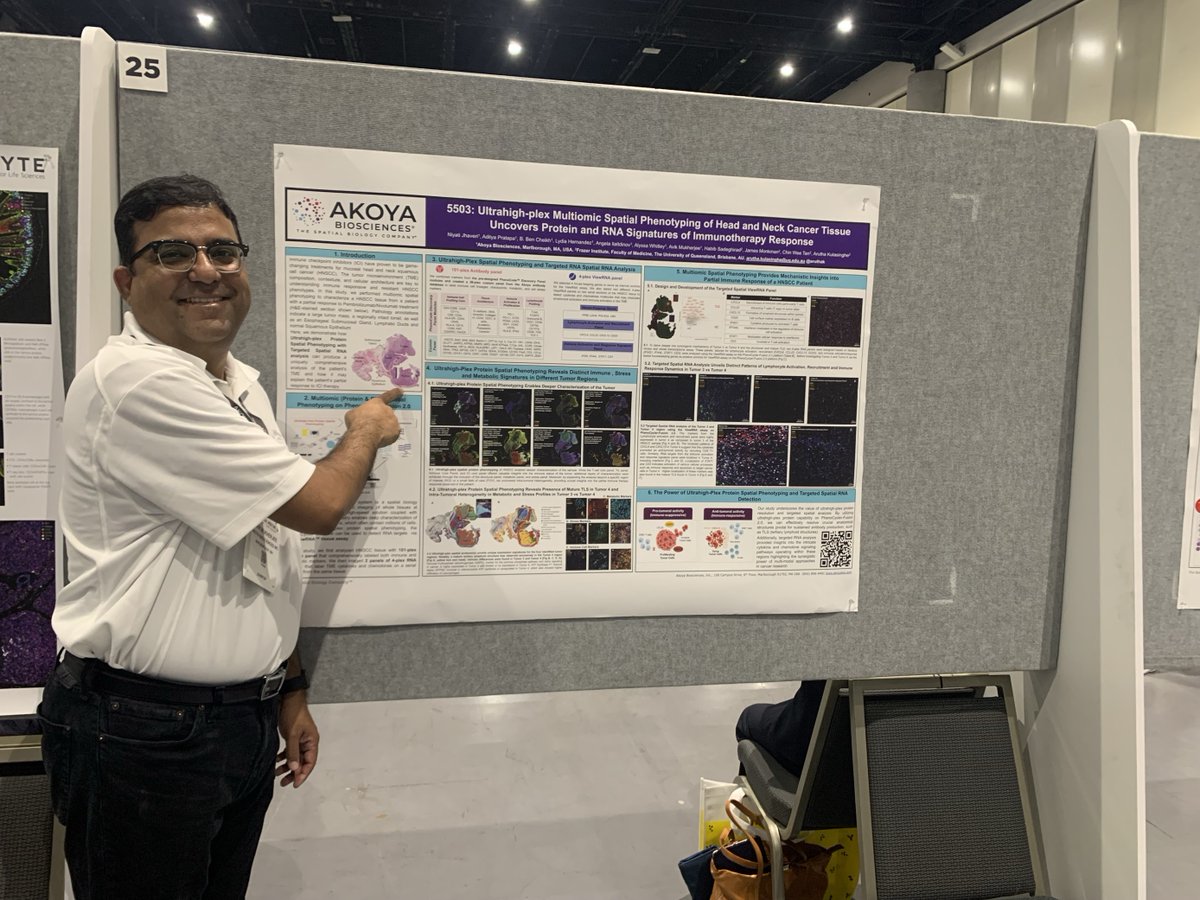 Join Avik from Akoya (@obhikmicro) at #AACR24 as he unveils groundbreaking findings on protein & RNA signatures in head & neck cancer immunotherapy. Don't miss Poster #5503, Section 10, Board 25, from 1:30-5 PM today. bit.ly/4am5TQd #AACR2024 @AACR