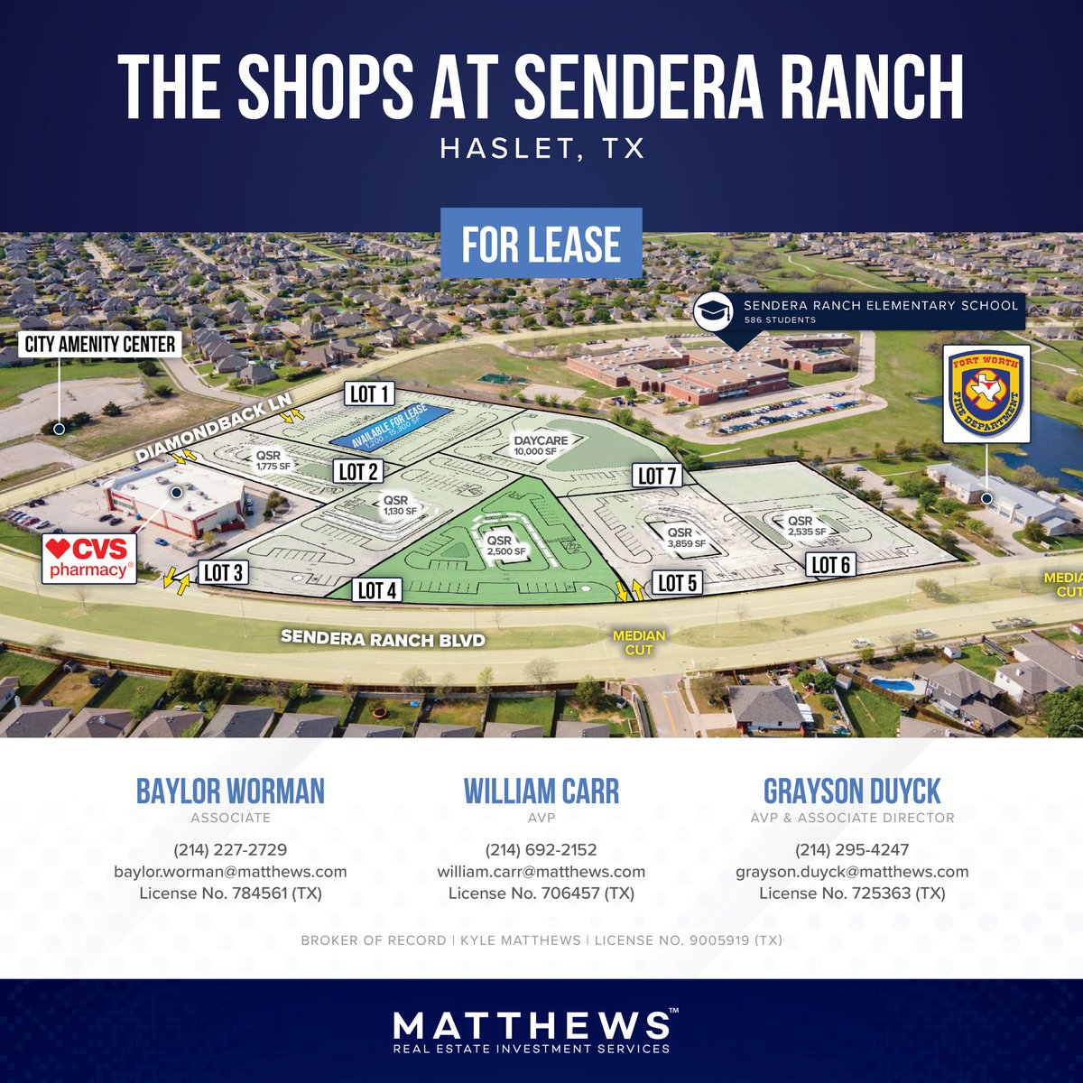 For Lease | The Shops at Sendera Ranch 📍 Haslet, Texas For more information, contact Baylor Worman, William Carr, and Grayson Duyck 📲 #Matthews #CRE #RealEstate #Leasing #DFWLeasing #DFWRealEstate