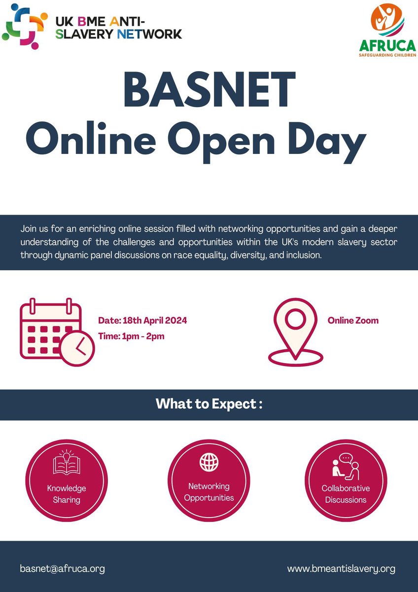 BASNET Online Open Day April 2024 Date: Thursday 18 April 2024 Time: 1pm - 2pm Join us @BMEAntislavery BASNET for an enlightening and engaging open day event to introduce potential members and partners to BASNET and our work. Register here: tickettailor.com/events/basnet/…