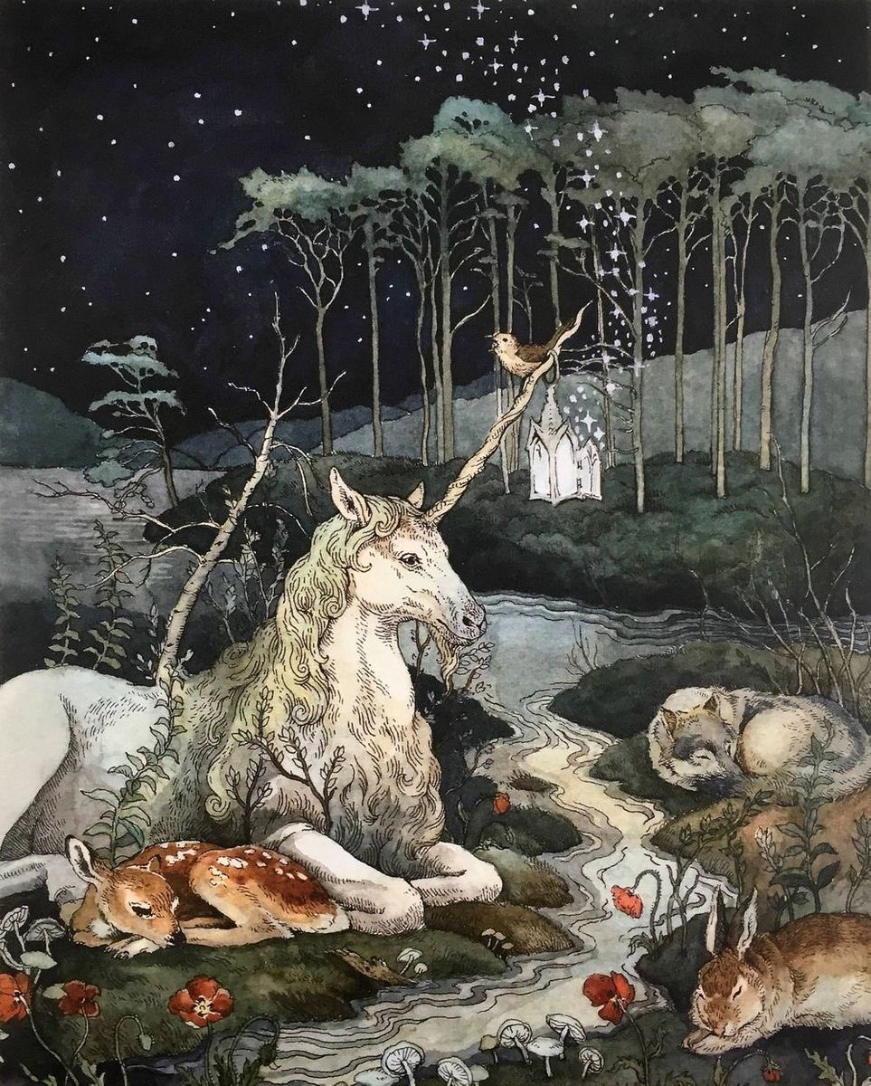 Goodnight friends 🌙💜🕊
#UnicornDay 
#moodmagic

#Art by Lily Seika Jones