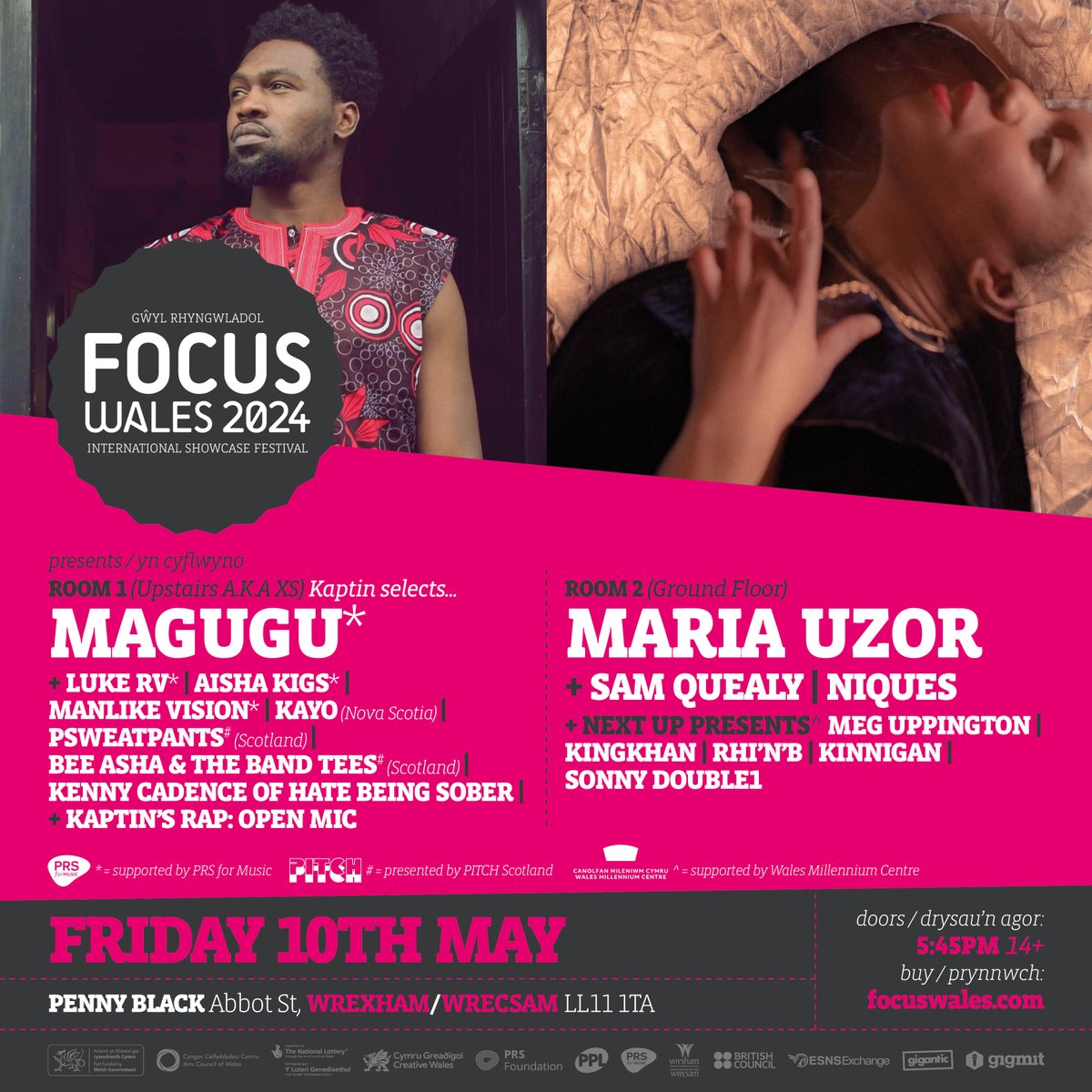 🎪 @1magugu + @_MariaUzor at FOCUS Wales 2024 + @lukervv @aishakigs_ @MLVmusicuk #Kayo #Psweatpants @BeeAshaBish @KennyCadence @QuealySamantha @Niquesspeaks @MegUppington @kingKhan_music #RhiNB @_kinnigan @sonnydouble1 + MORE 🎉 MAI 10 MAY #WREXHAM 🎫 focuswales.com