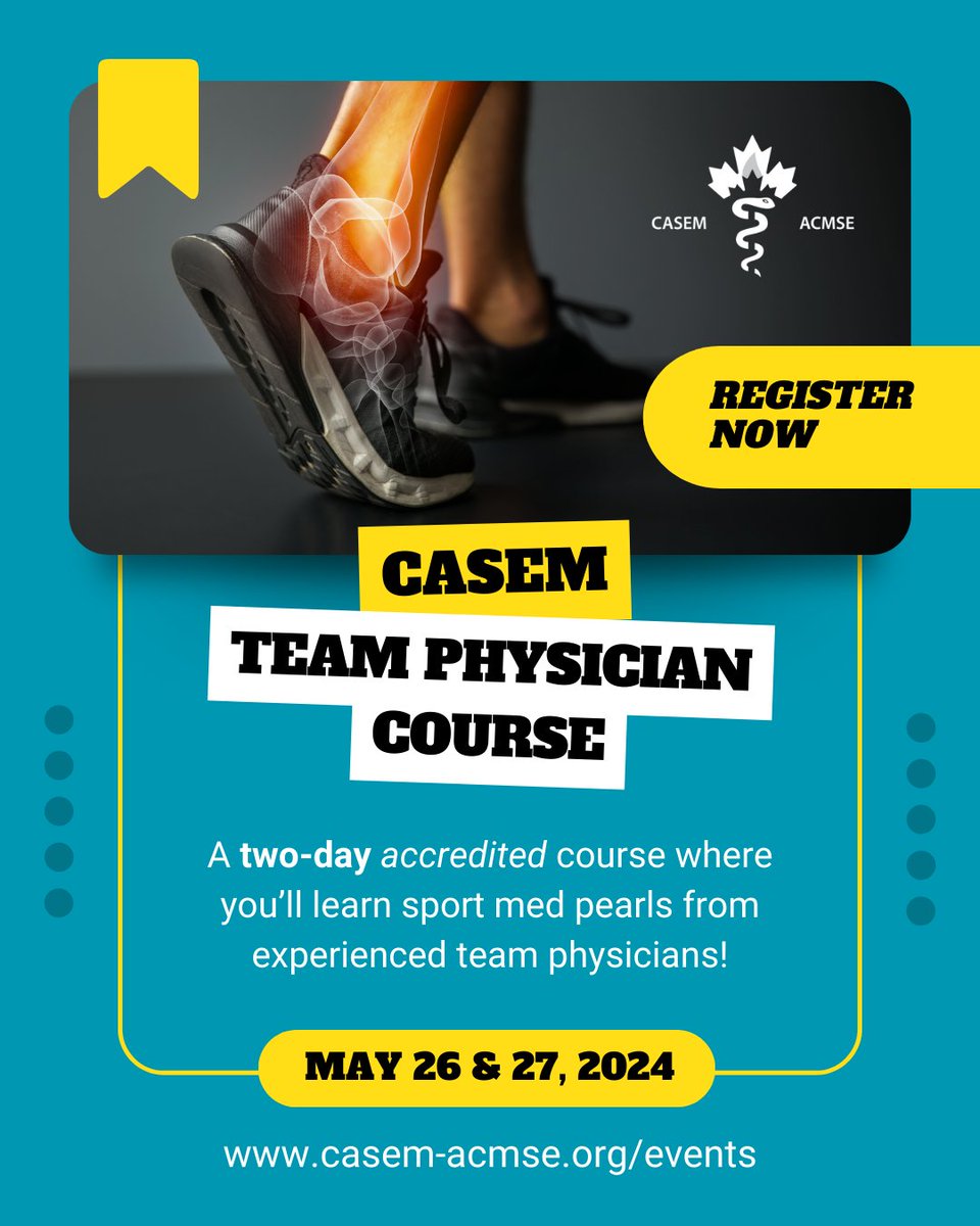 Registration is open and spaces are limited for the Team Physician Course! Join us in Niagara this May: casem-acmse.org/events/casem-t…