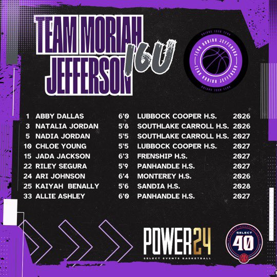 💥Team Moriah Jefferson P24💥 Thrilled to announce our 16U & 17U Power 24 rosters led by Tez Dumars! Elite guard play, size, length & athleticism! Coaches make sure to get 👀 on these squads! AC: Parker Bollinger Team Mo Jeff✖️@SelectEventsBB 🔥 #TeamMoriahJefferson #Power24