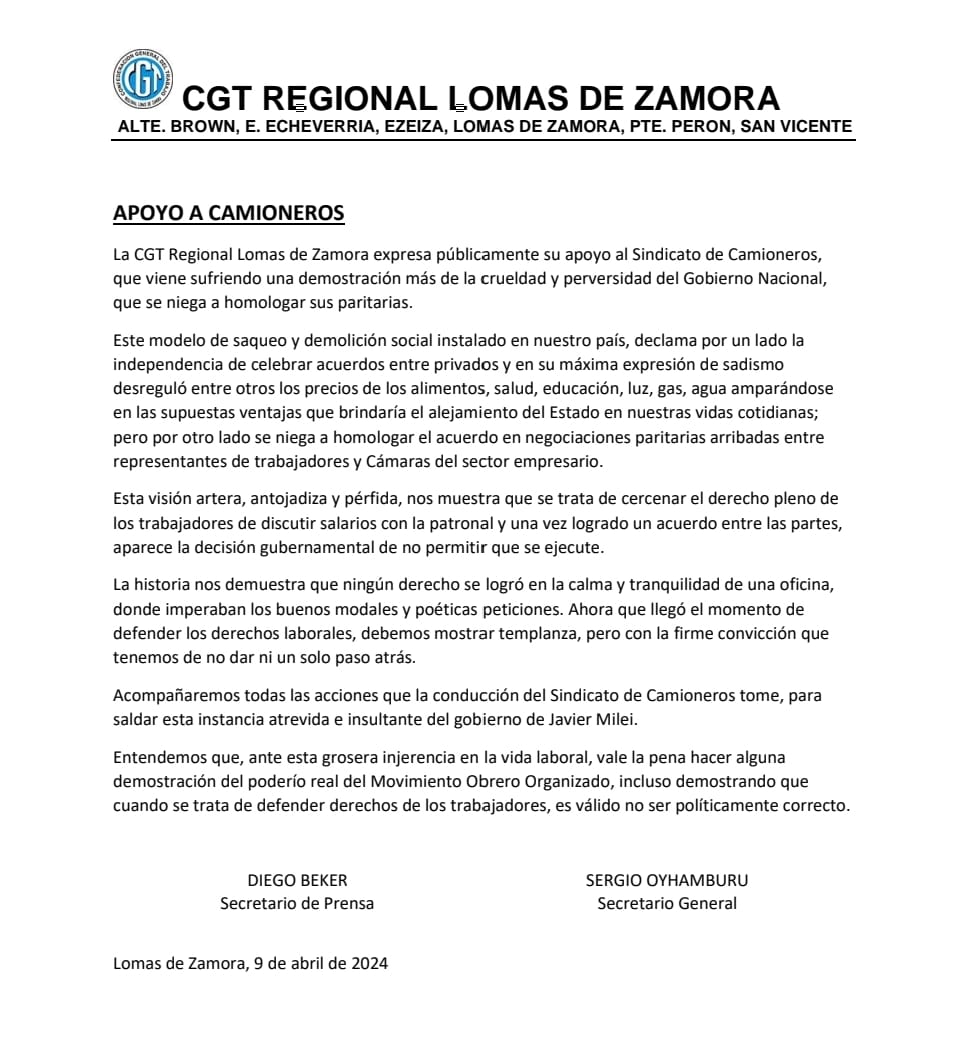 CGT Regional Lomas De Zamora (@LomasCgt) on Twitter photo 2024-04-09 20:35:51