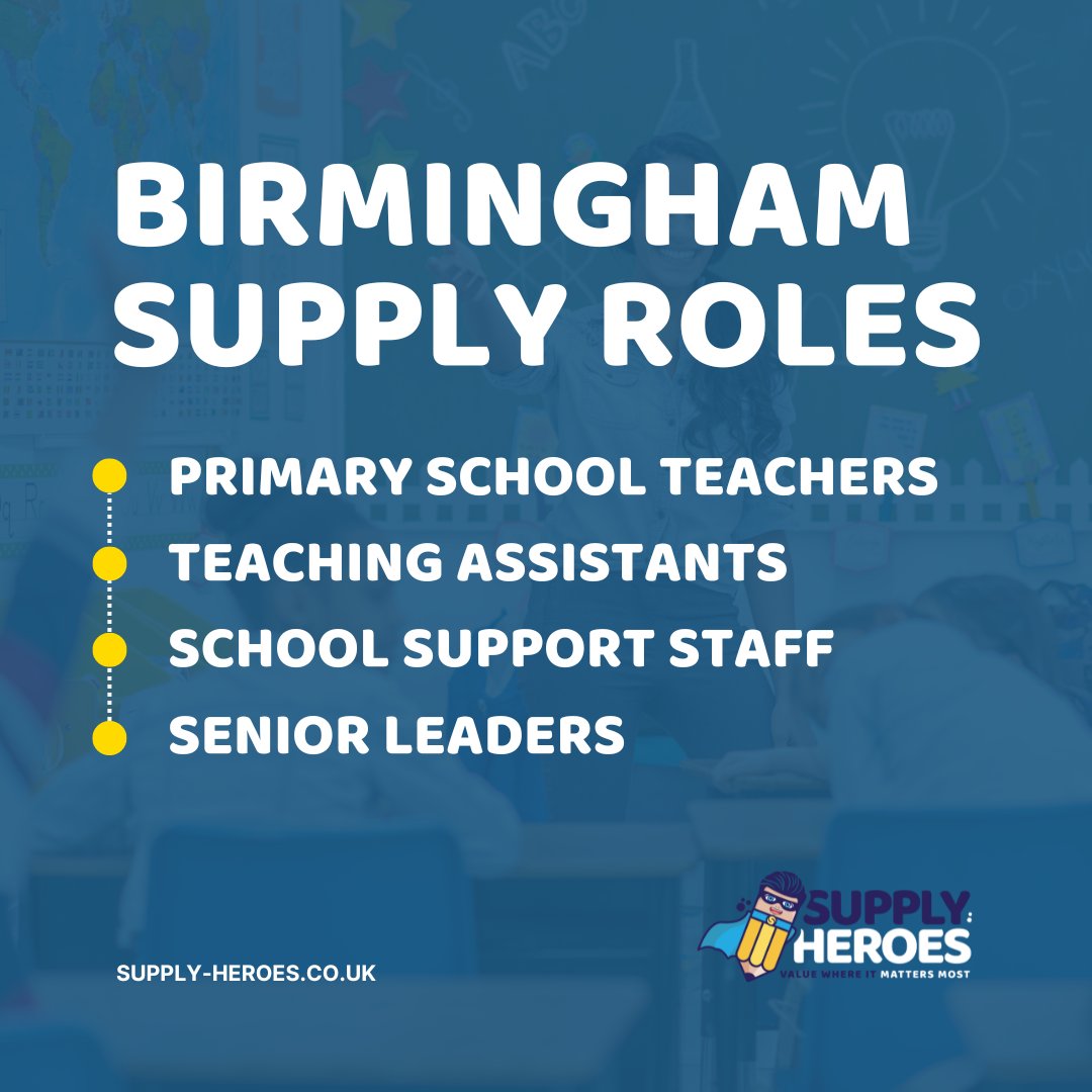 BIRMINGHAM SUPPLY TEACHERS! 📢 We have supply roles available all across #Birmingham and the #WestMidlands for: ✏️ Primary school teachers ✏️ Teaching assistants ✏️ Senior Leaders ✏️ School admin & support staff Sign up and upload your CV: supply-heroes.co.uk/sign-up/
