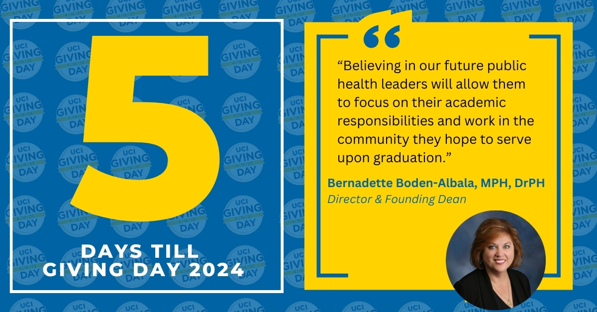 #GivingDay2024: Meet our visionary Dean, @UCISPPHDean, leading the charge towards a healthier, more equitable future. Investing in initiatives like undergraduate scholarships empowers students to pursue their passions without the burden of debt. givingday.uci.edu/giving-day/803…