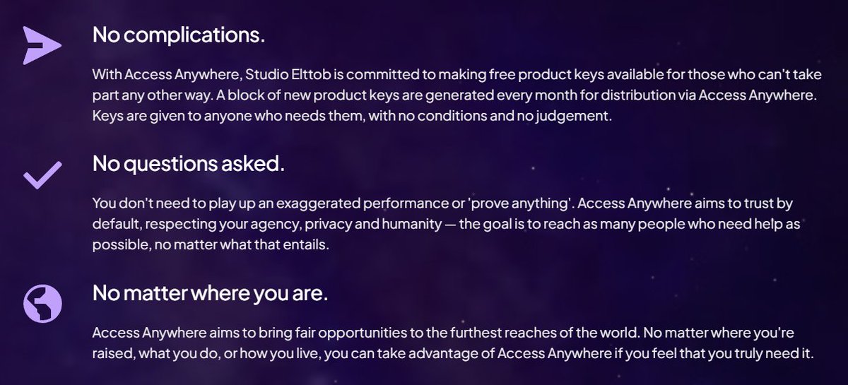 But not all regions currently have access. That's why Studio Elttob is launching Access Anywhere. If your region doesn't support the Creator Store, you can apply to get access to Studio Elttob products, *completely free of charge*.