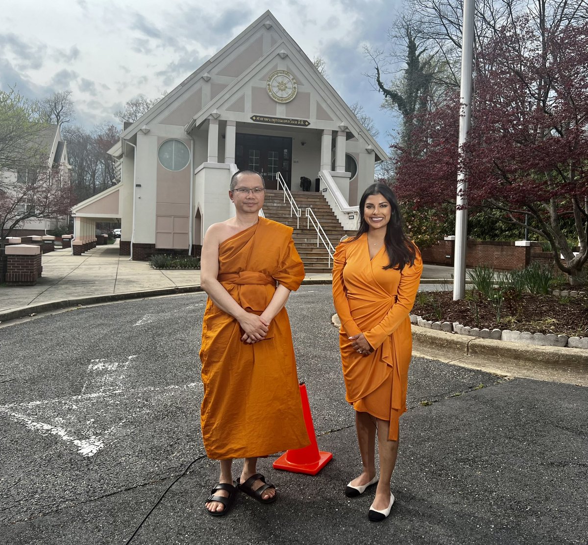 showed up to my story at a Buddhist temple accidentally dressed like a monk today and the monk thought this was the funniest thing ever so now we have 3000 photos to prove he wore it better. i love my job.
