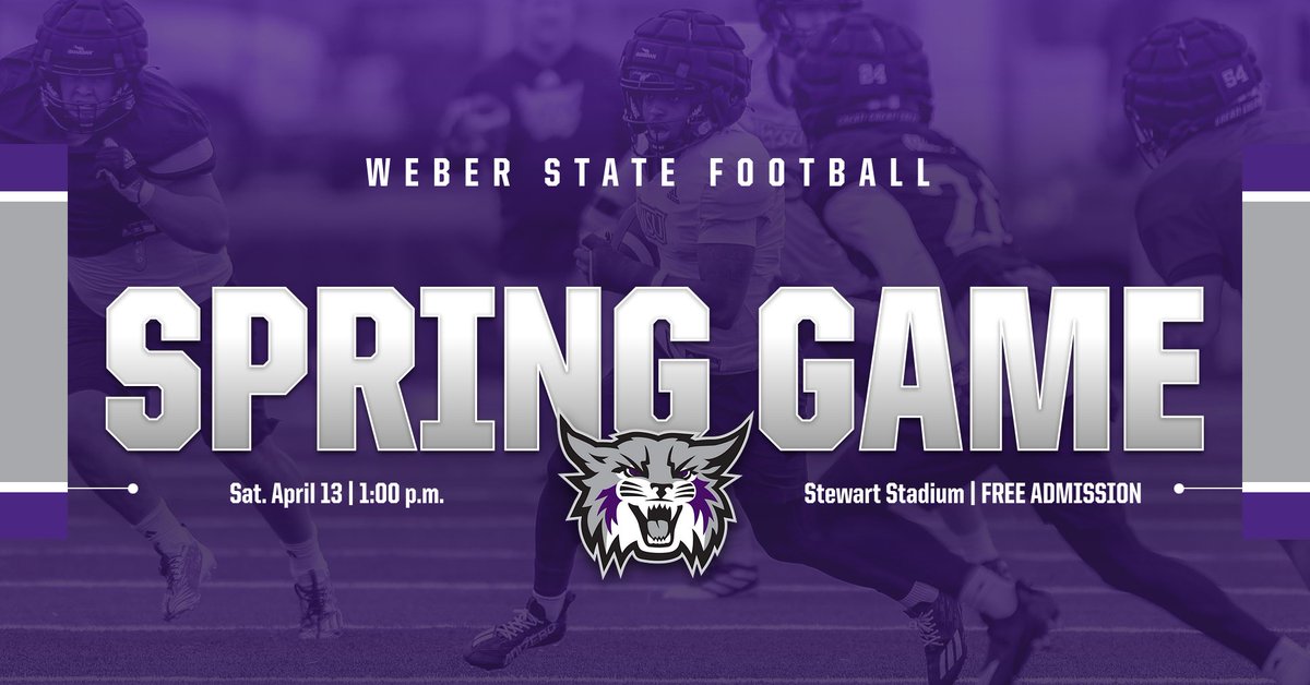 Wildcat Spring Football game Saturday! 🏈 Weber State will host its annual spring game this Saturday at Stewart Stadium. 12:00 - yard sale of old Wildcat gear 1:00 - spring game Free admission and season tickets also go on sale! 📰 - weberstatesports.com/news/2024/4/9/… #WeAreWeber