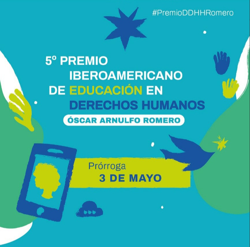 📢 ¡Ampliamos el plazo para inscribirse en el #PremioDDHHRomero hasta el 3 de mayo!

🥇El premio reconoce la iniciativa de las #ONGs, organismos, fundaciones e instituciones educativas que fomenten la formación en #DDHH en la región.

¡Participa!