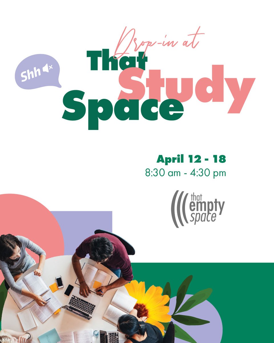 Looking for a quiet place to study? Look no further!

That Empty Space in Mac Hall is open for studying. Grab a seat, fuel up with caffeine, and let's conquer those textbooks! ☕📚✨

🗓️ April 12 - 18
🕗 8:30 am - 4:30 pm
📍That Empty Space (beside Subway in Mac Hall) 

#suuofc
