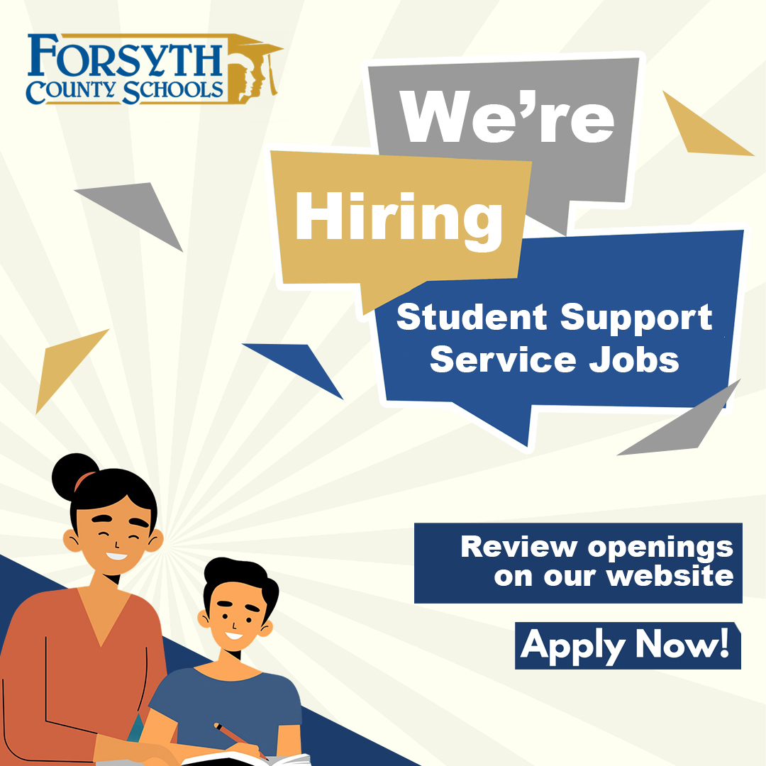 We're hiring a number of different positions in our Student Support department! View the open positions and apply at ow.ly/QU3650RbOYa #FamilyForsyth #FCSConnect