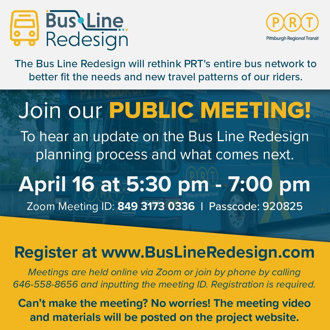 🚌 @PGHtransit is reimagining its bus network to better fit the needs and travel patterns of its ridership 📢 Join the conversation by attending their virtual public meeting next Tuesday, 4/16! More details here: buff.ly/3IYipJD