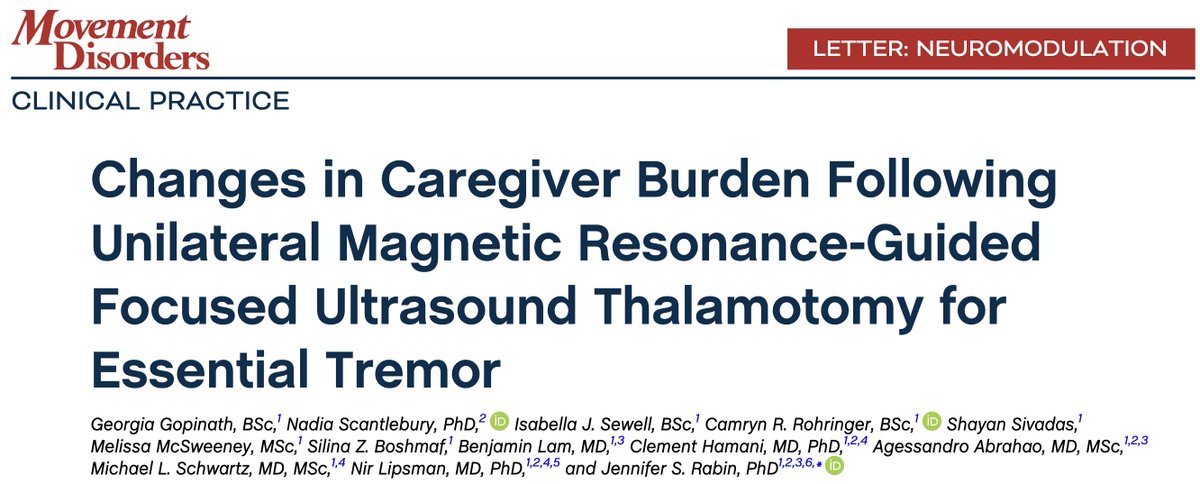 🎉Excited to share our new publication in @MDCP_Journal! We show that the benefits of focused ultrasound for essential tremor extend beyond patients to their caregivers …mentdisorders.onlinelibrary.wiley.com/doi/10.1002/md… @jsrabin1 @DrNirLipsman @Sunnybrook