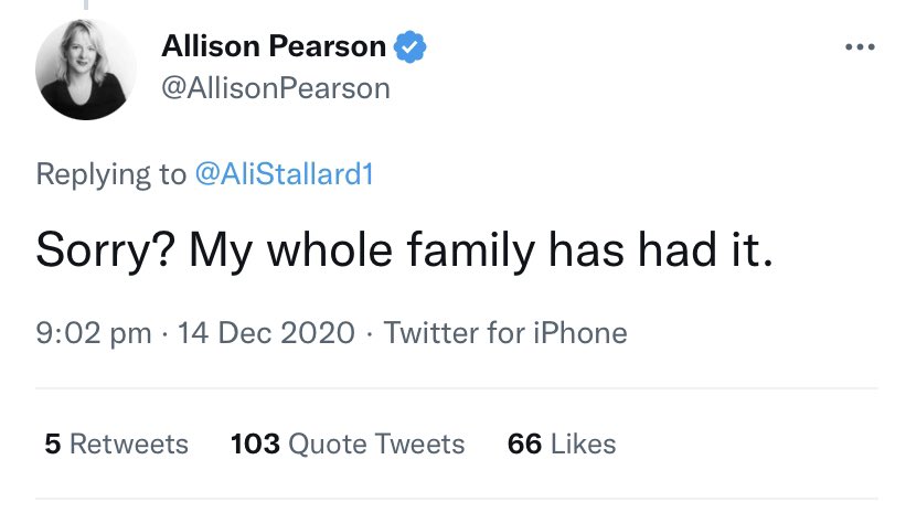 @SecretNHSCEO Wow, I mean it’s not as if Ms Pearson has an enormously extended track record of being ‘wrong’ on health matters is it Like the time she went from ‘would anyone believe COVID was real’ to ‘ my whole family had it’ in under 20 minutes not long ago…