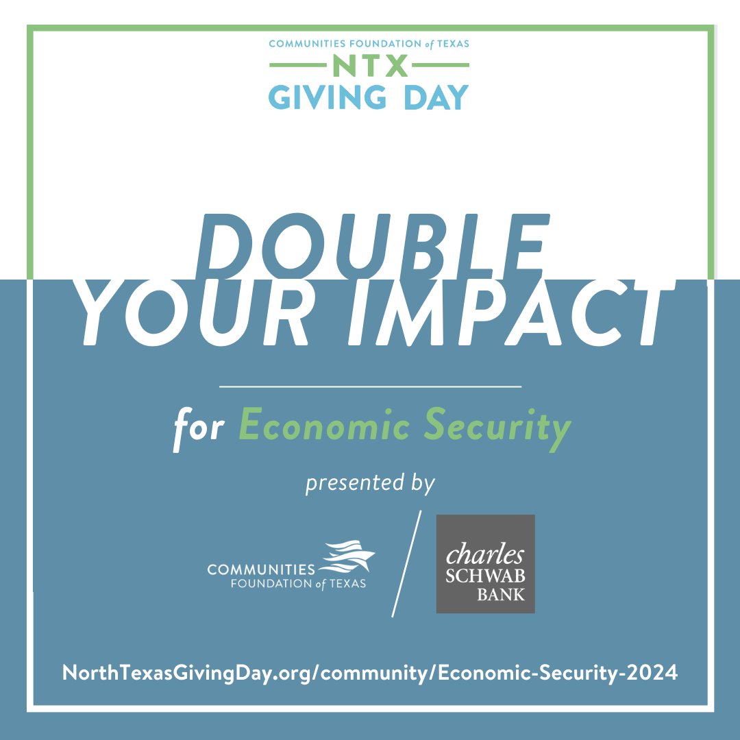@CharlesSchwab Bank and @GiveWisely are joining forces to match donations, dollar for dollar (up to a total of $50,000), to nonprofits supporting economic security for North Texans!
