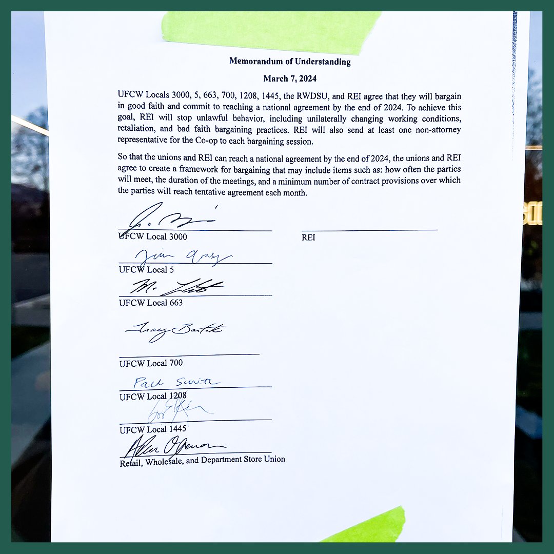 A month ago, we marched to REI’s headquarters and left this proposed agreement on their doorstep. Our letter called on Corporate to commit to reaching a national agreement by the end of 2024. REI’s leadership didn’t come downstairs to even discuss this proposal, and a month