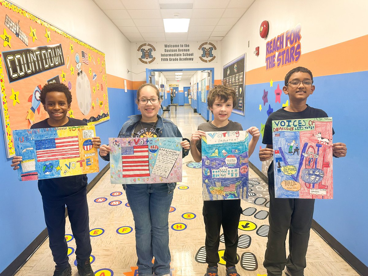 Our students participated in a fourth grade contest! They drew their very own poster encouraging others to vote. Amazing to see their creativity! @DAVintermediate @MalverneUFSD #excellenceonpurpose #gomules
