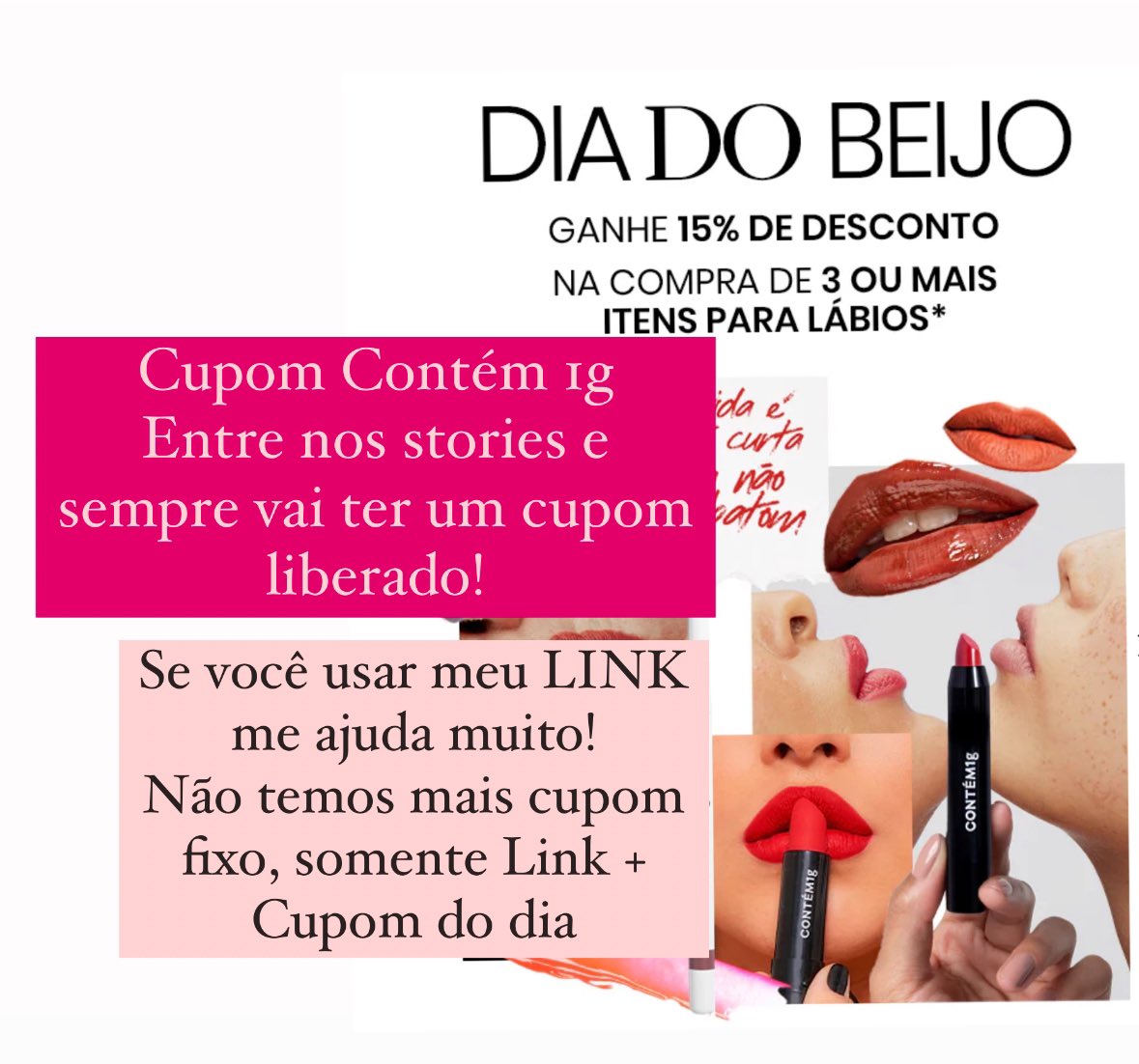 bru_e_ba's tweet photo. Cupom Contém1g
.
DIA DO BEIJO. 

💋Cupom: BEIJO
✅ LINK: https://t.co/PPJCzRuu4P

#cupomcontem1g
#contem1g
#sallve https://t.co/Xv4H2FWVpq