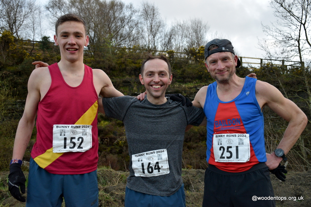 Bunny Run 2 fell race L-R 3rd Mitchell Boocock Pudsey & Bramley AC, 1st Jimmy Craig Barlick Fell Runners @ 2nd Michael Malyon Baildon Runners @BaildonRunners @PudseyBramleyAC @cvfr_feed @otleyac @BingleyHarriers @BarlickFellRunn @AthleticsWeekly @Fellrunninbrief