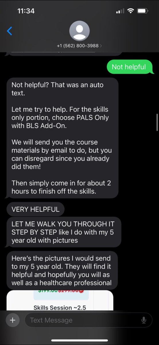 Surfwindandfire's tweet photo. This absolutely wild text exchange occurred when my coworker tried to get information about a cpr recertification class in her area.  This person needs to be fired.  Holy crap. https://t.co/5HwNYWUS8V