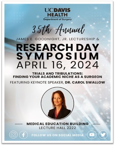 Looking forward to next week's James E Goodnight Lectureship and Research Day Keynote Speaker Dr. Carol Swallow. #SurgicalOncology @UCDavisHealth #residentresearchday