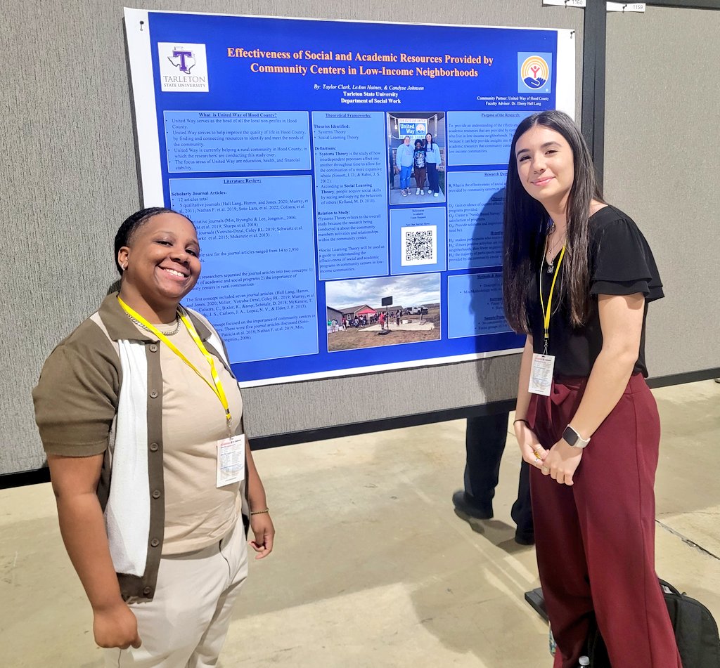 realsocialwork's tweet image. @TarletonState @TarletonSOCW BSW student first up with their @CURinAction NCUR poster presentation. Candyse and Taylor thanks for sharing your research at this national conference. #BleedPurple #ResearchIsFun #NCUR2024