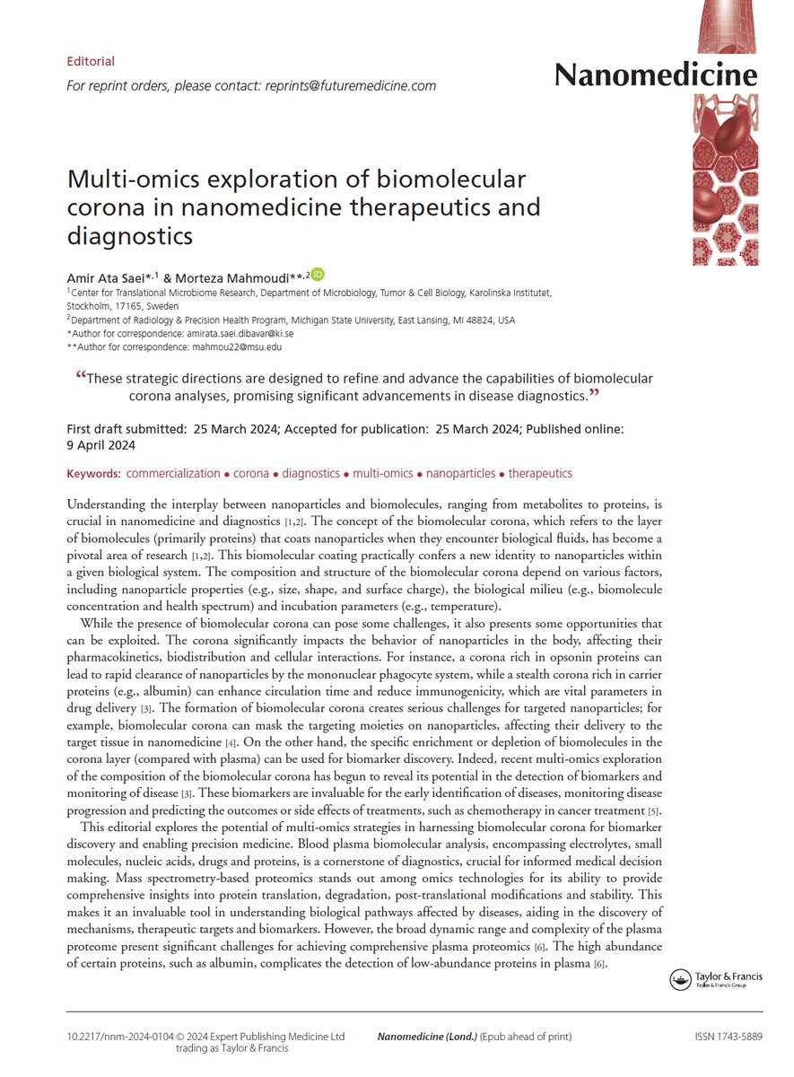 Multi-omics exploration of protein corona in nanomedicine futuremedicine.com/doi/epub/10.22… @futuremedicine_