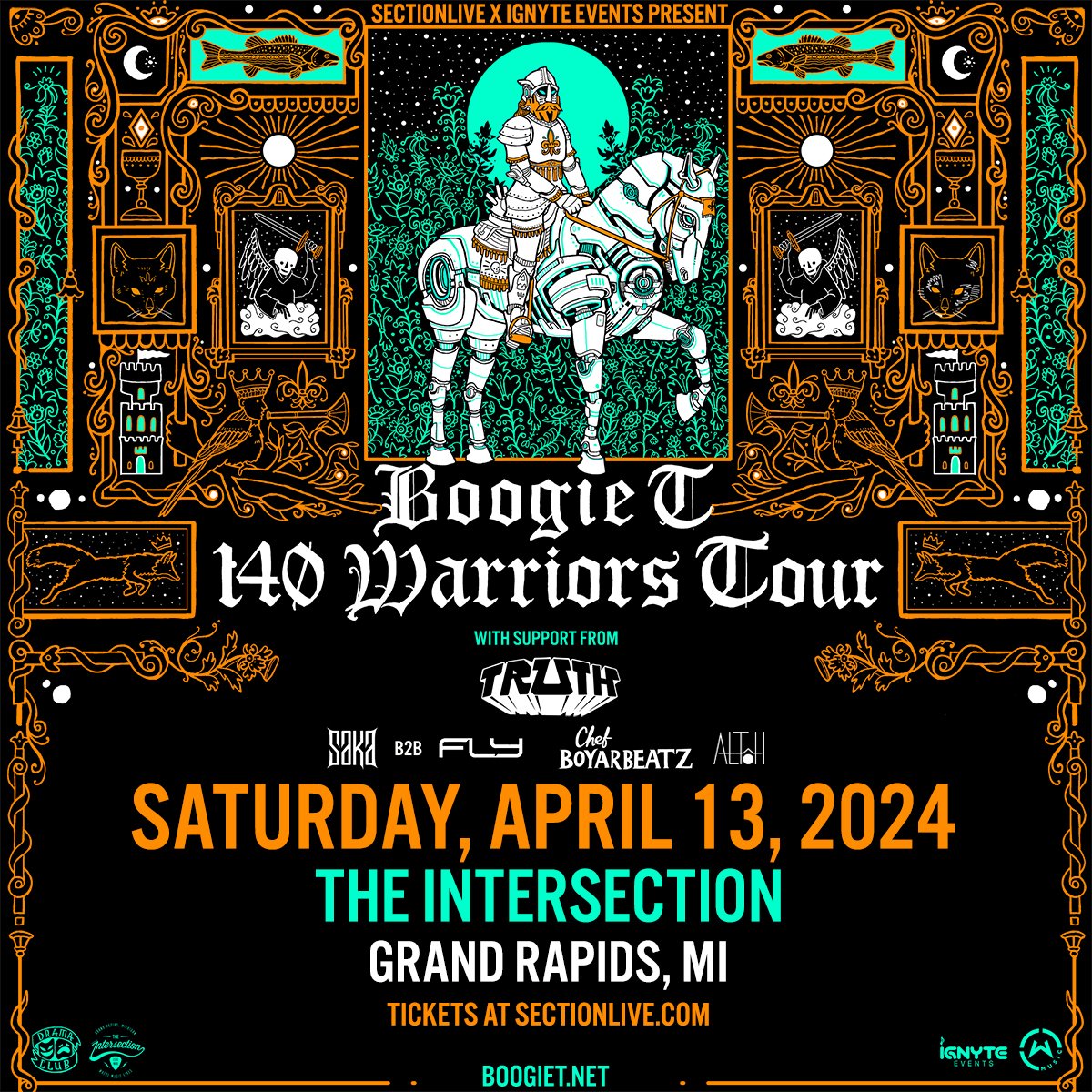 Tonight at The Intersection - SectionLive x @ignyteevents present @boogietmusic 140 Warriors Tour 

With @truthdubstep, @soundslikesaka b2b @flybassmusic, @chef_boyarbeatz and ALTôH

17+ | Doors 8pm | 🎫 bit.ly/BoogieT-GR