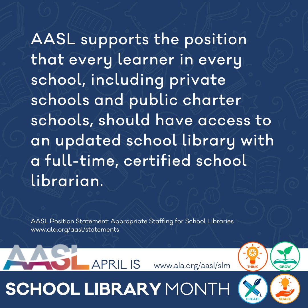 AASL's Vision is 'Every school librarian is a leader; every learner has a school librarian.' ala.org/aasl/slm #AASLslm #NLWD24