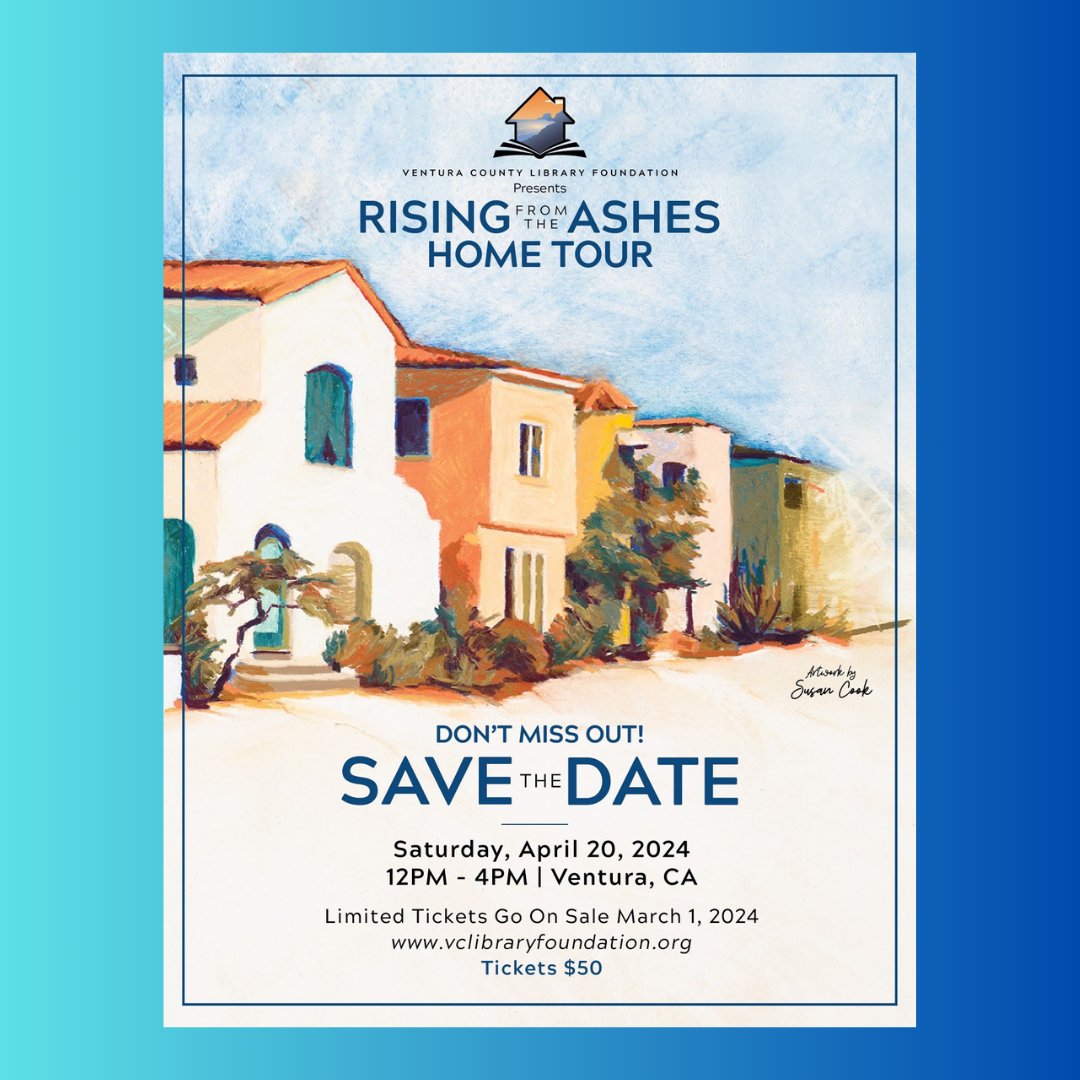 Support VCL as the Ventura County Library Foundation presents the 'Rising from the Ashes' Home Tour fundraising event. Tour select stunning homes in Ventura County rebuilt after the devasting Thomas Fire. Learn more and purchase tickets at vclibraryfoundation.org #SupportVCL