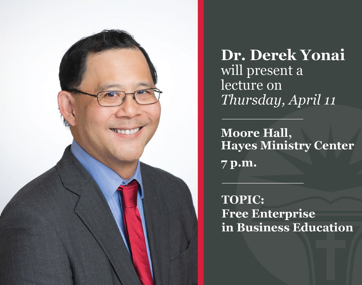 Free enterprise scholar Dr. Derek Yonai will present a lecture on Thursday at North Greenville University. Read more: ngu.edu/yonai-to-prese…