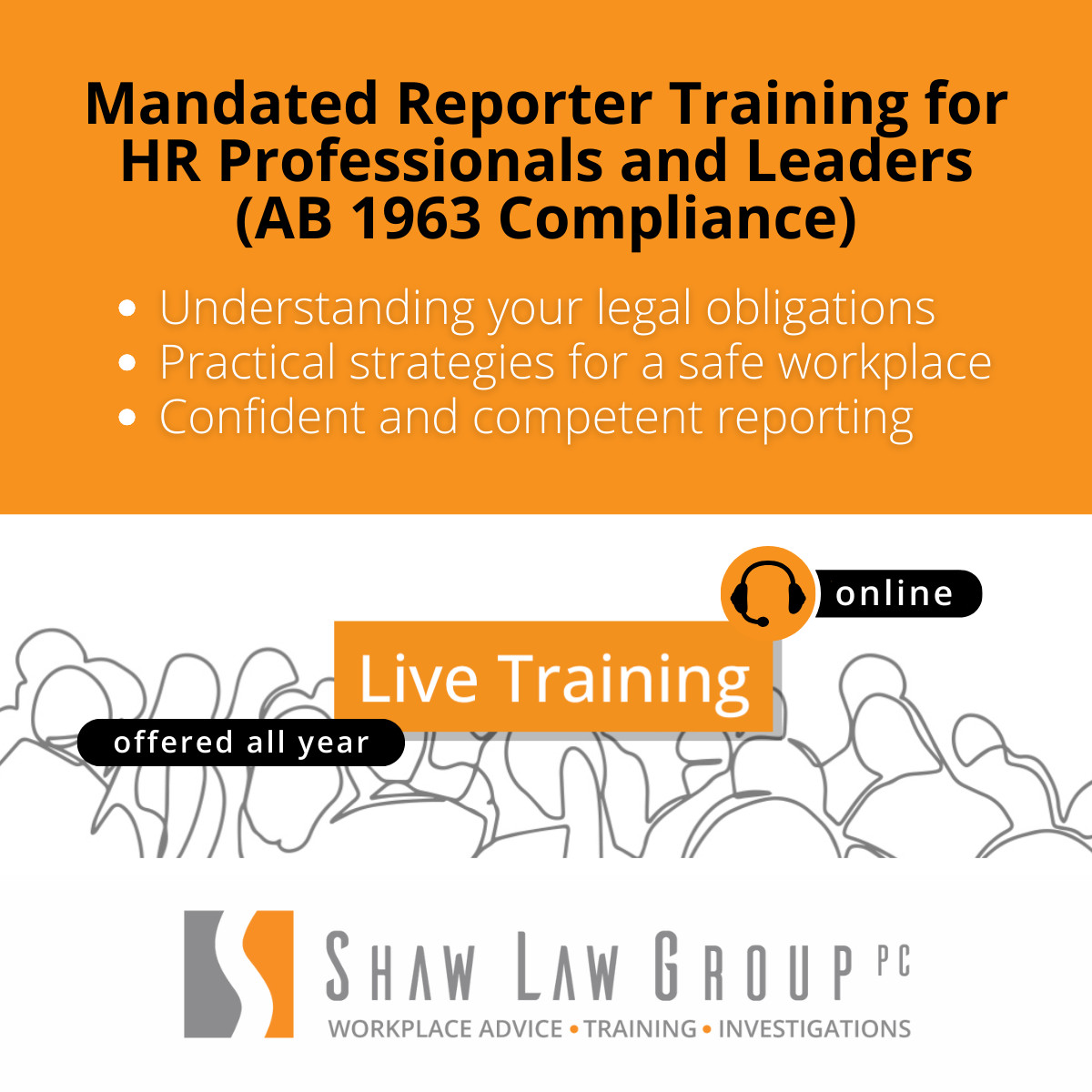 CA HR Professionals and Leaders - Join us for a transformative session that goes beyond compliance, empowering you to be a proactive guardian of child safety in your professional realm. 

shawlawgroup.com/training/

#MandatedReporterTraining #AB1963Compliance #ChildProtection