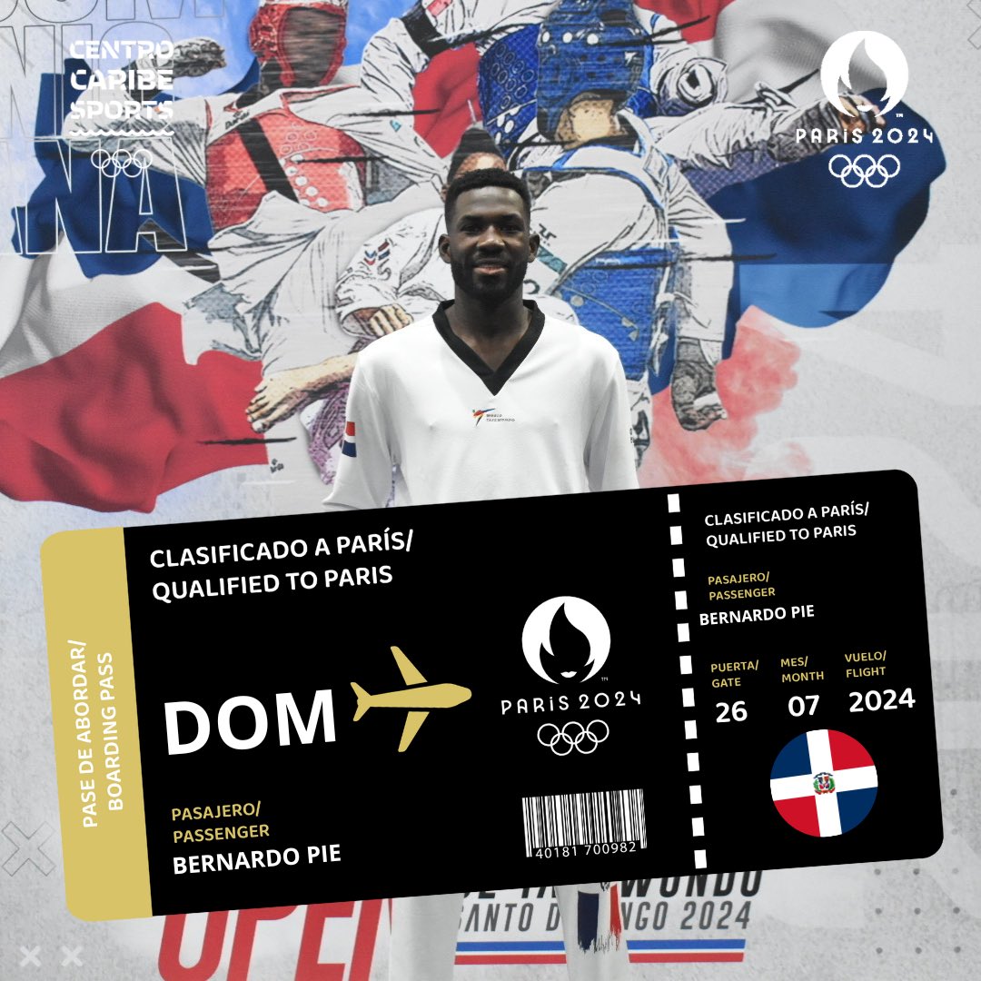 🇩🇴🔜🇫🇷 Bernardo Pie 🇩🇴 clasifica a los Juegos Olímpicos @paris2024, tras lograr su boleto en el Panamericano de Taekwondo que se celebra en Santo Domingo, en la categoría -68kg. 👏 ¡Felicidades @Bernardopietkd y al @colimdo 🥋🇩🇴🔜🇫🇷! #paris2024 #centrocaribesports