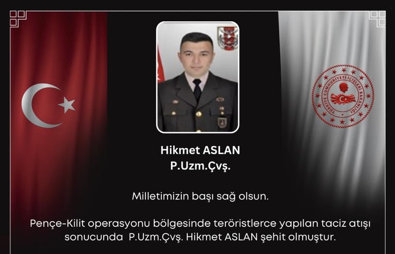 Milletimizin başı sağ olsun 🇹🇷

Pençe-Kilit operasyonu bölgesinde şehit olan P. Uzm. Çvş. Hikmet ASLAN’a Allah'tan rahmet, ailesine ve yakınlarına sabır diliyorum. 

Şehidimizin ruhu şâd olsun.