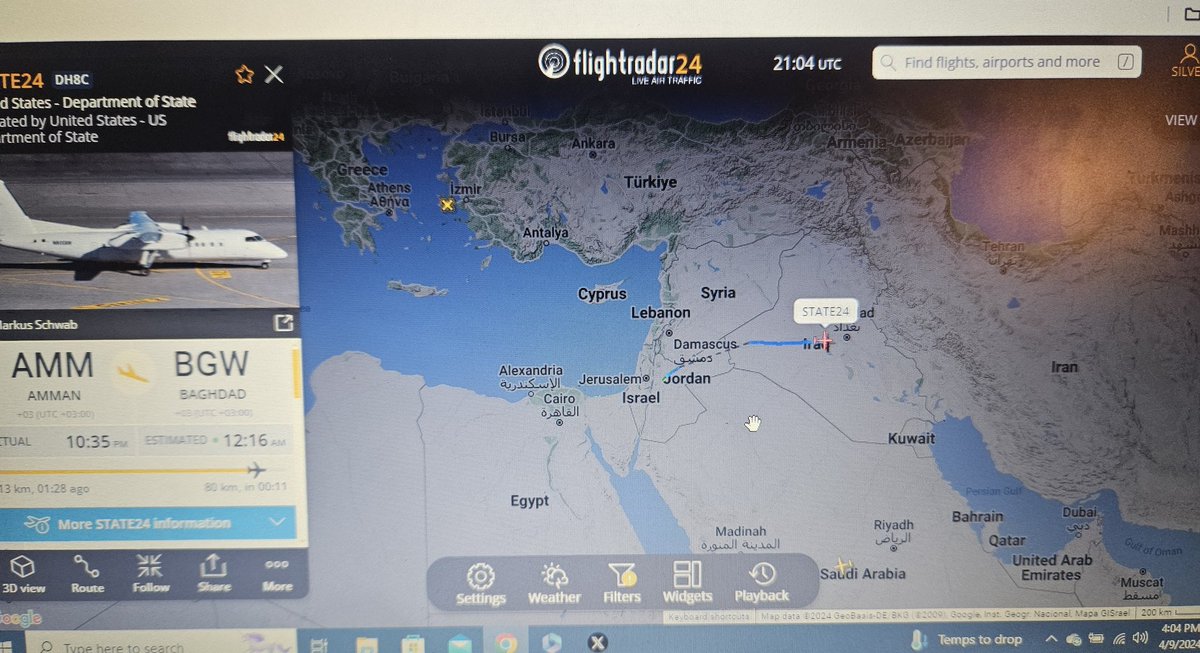 US State Dept. Jet is heading to Bagdad from Damascus.